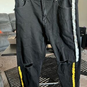 Aime Leon Dore Black Jeans with Yellow and White Accents